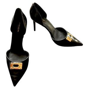 COACH Raven Stiletto Heels Black D’Orsay Calf Leather Brass Buckle Size 10